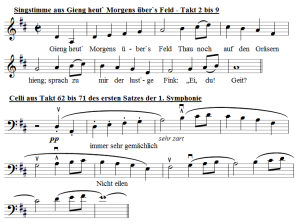 Mahler Beispiel für die zweifache Verwertung einer Melodie in Gustav Mahlers Symphonie Nr. 1 und seinen "Liedern eines fahrenden Gesellen" (President Jelzin)