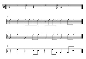 Typisches Arrangement für Schlaginstrumente im Salsa, hier für Congas und Glocken (Dr clave)