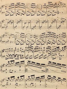 Einer der produktivsten Komponist von Harfenkonzerten in der Romantik war der Solist Elias Parish Alvars, hier eine Partiturseite aus seinem Concertino für Harfe mit Orchesterbegleitung op. 34 aus dem Jahr 1900 ().