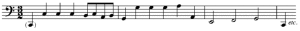 Dietrich Buxtehude machte in seinen Werken für Tasteninstrumente Gebrauch von der Ciacona; das Beispiel zeigt eine der Melodielinien (Buxtehude 137, Cor anglais 16, 3.6.2007, p.d.).