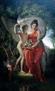 Auf dem Parnass der Musen vertritt Erato in der griechischen Mythologie Lyraspiel und Gesang (Charles Meynier, Erato, Muse of Lyrical Poetry, zwischen 1789 und 1800, Cleveland Museum of Art, p.d. USA).