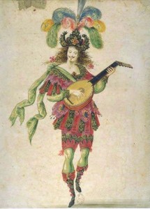 Einen plastischen Eindruck von der grandiosen Gesamtinszenierung des Ballet royal de la Nuit zu Beginn des Jahres 1653 vermittelt auch dieses Bild eines auftretenden Lautenspielers (Winchester Thurston History Wiki, 29.5.2014, http://wthistory.wikispot.org/ Costumes_for_the_Royal_ Ballet_of_the_Night).