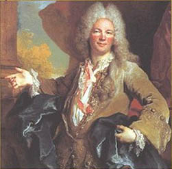 Joseph Bodin de Boismortier (1689 - 1755) verwendet die Drehleier in einigen seiner konzertanten Kammermusikwerke (zeitgenöss. Gemälde, US p.d.).