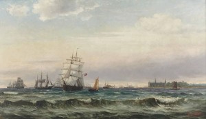 Eine eher realistische Sicht auf das Meer lieferte der Maler Edvard Skari mit seiner Ansicht vom Øresund und dem vorgelagerten dänischen Schloss Kronborg (Christie's LotFinder: entry 5741180, p.d.).