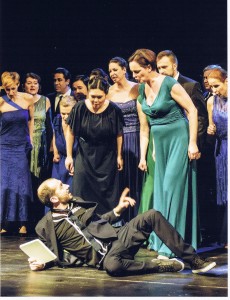 Beherrschen die Folgen der digitalen "Revolution" unseren ganzen Alltag? Mark Pohl in der rolle von Steve Jobs (Probenfoto Lutz Edelhoff, 16.3.2016, Theater Erfurt).