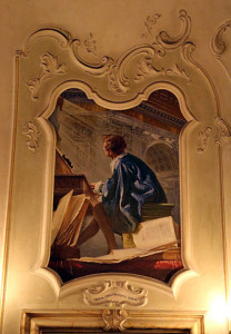 Der Palazzo Chigi Saracini beherbergt ein Fresko, das den seinerzeit europaweit berühmten Komponisten Girolamo Frescobaldi darstellt. Neben vielen anderen zählte er auch Johann Jako Broberger (1616 - 1667) zu seinen Schülern (Sailko, 22.7.2015, p.d.).