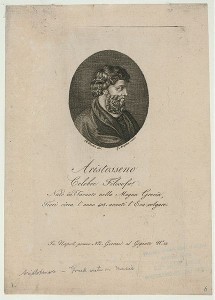 Aristoxenos von Tarent (um 365 - um 300 v. Chr.) gilt heute als der bekannteste Musikschriftsteller der griechischen Antike (Guglielmo Morghen, 1758 - 1833: Aristosseno, dig. gallery, US p.d.).
