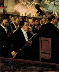 Detail aus Edgar Degas' Gemälde 'L'orchestre de l'Opéra' (1870, p.d.)