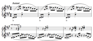 Mit 'Animé' - 'belebt" oder 'beseelt' ist der 3. Satz von Maurice Ravels Sonatine aus den Jahren 1903 - 1905 überschrieben (Sonwell, 4.5.2013, p.d.).