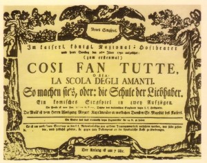 Theaterzettel zur Uraufführung von Mozarts 'Cosí fan tutte' am 26. Januar 1790 im Wiener Burgtheater (p.d.)