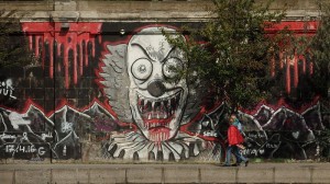 Werden Horrorclowns so salonfähig gemacht? Eine zweifelhafte Graffiti am Wiener Donaukanal (Silvano_En, 21.9.2016, CC-Liz.)