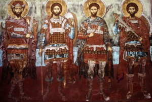 Wandgemälde aus dem Vatopedi-Kloster, in dem Damianos den späteren Kirchenmusikexperten Petros Bereketis unterrichtete (Hans Schneider, 1987, GNU Free Doc. Lic.)