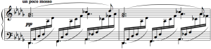 Ausschnitt aus Claude Debussys Clair de lune in der Suite bergamasque für Klavier. Dieser dritte Satz wurde inspiriert durch Verlaines Gedicht auf ein Kunstwerk Antoine Watteaus (Alton 1905, p.d.).