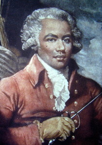 Joseph Bourgogne, tituliert als der "schwarze Mozart", war als Nachkomme einer karibischen Mutter eine Ausnahmeerscheinung unter den Komponisten der frühen klassischen Periode (Gabriel Banat 1789 nach Mather Brown und William Ward, US p.d.).
