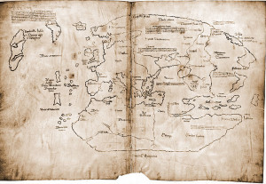 Die älteste bekannte Karte, die einen Küstenabschnitt Amerikas zeigt, stammt aus dem 15. Jahrhundert. Ganz oben ist das nördliche Ende der Welt durch das legendäre "Ultima Thule" markiert (Vinand Map, Yale University, 2007, US p.d.; Echtheit umstritten).