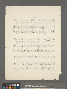 Bereits "vorgescannt": 3 bekannte amerikanische Kinderlieder unter dem Titel 'Childhood" nach Quodlibet-Art übereinander gelegt, aus dem Jahr 1893 (New York Public Library, resp. J.F. Tierney, US p.d.)