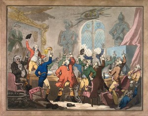 Ein ausgelassenes Dinner im England der 1780er Jahre (Thomas Rowlandson, WGA20169 Eremitage, 1787, US p.d.)