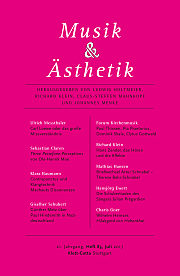 Die 3. Folge der Zeitschrift 'Musik und Ästhetik' 2017 beinhaltet Aufsätze mit einem Themenspektrum vom Mittelalter bis heute (Klett-Cotta, ISSN 1432-9425).