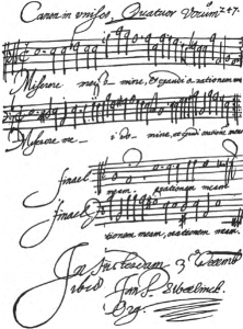 Ausschnitt aus dem vierstimmigen Kanon in Unisono 'Miserere mei Domine', SWWV 195 von Jan-Pieterszoon Sweelinck, 1618 (p.d.)