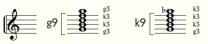Septnonakkord mit hoch- bzw. tiefalterierter None (David Brandes, 1.9.2005, CC-Liz.)