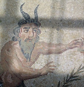 Satyr: Detail aus einem Mosaik in der sizilianischen Villa Romana del Casale (xerones, 3.6.2006, CC-Liz.)