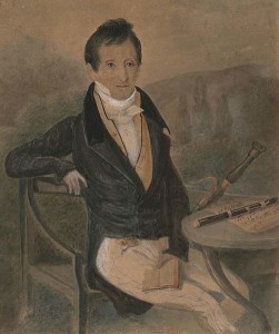 Ebenso wie sein Schüler Demersseman lehnte Jean-Louis Tulou den neuartigen Bautyp der Böhm-Flöte ab (Bildnis ca. 1840 in: H. Reeves: Books and Music. London 1931; US p.d.).